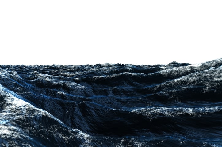 Dark blue rough stormy ocean on white background-1